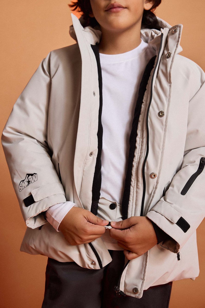 DeFacto Grey Boy Boy Hooded Water Repellent Fleece Lined Puffer Jacket Casual - Image 4